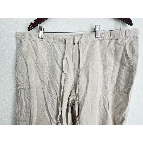 Liz Claiborne Beige Linen Blend Wide Leg Pants XL Drawstring Lagenlook Flowy - Picture 2 of 6